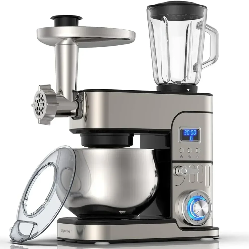 6-IN-1 Stand Mixer, LCD Display Kitchen Electric Mixer, 6.5QT Stainless Steel Bowl Mixer, Multi-Function Kitchen Mixer