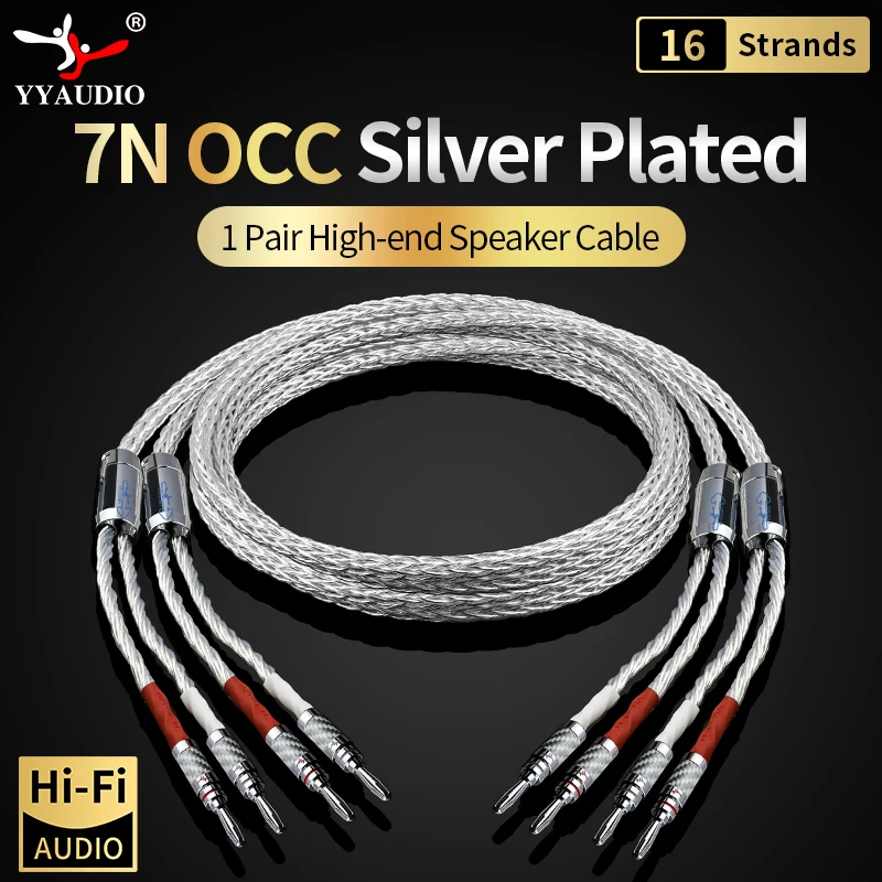

1Pair 8AG HIFI Speaker Cable 7N OCC Silver Plated 16 Strands Audio Cable For AMP Speaker Mixer Y Plug Banana Plug Speaker Cable