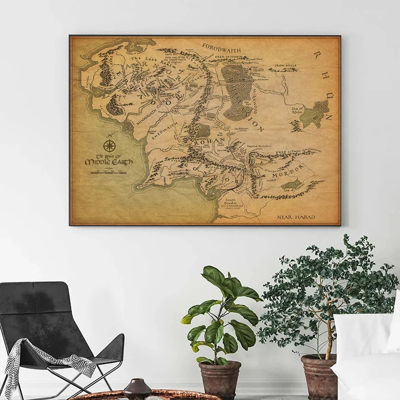 Banmu الأوسط الأرض الرجعية بالقرب من Harad خريطة المدينة الجدار ملصق فني يطبع خريطة خمر الرسم على لوحات القماش الجدارية غرفة المعيشة ديكور المنزل