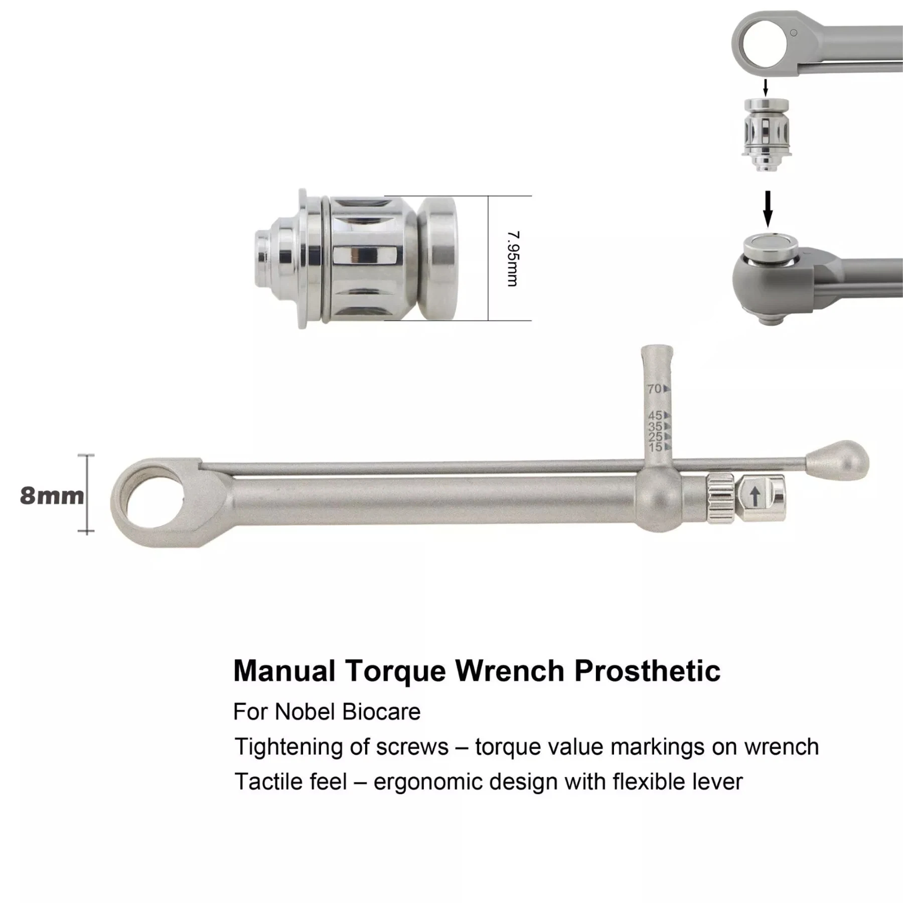 

Nobel Biocare 8mm 15-70Ncm Torque Wrench Implant Screwdriver Multi-unit Manual Adapter