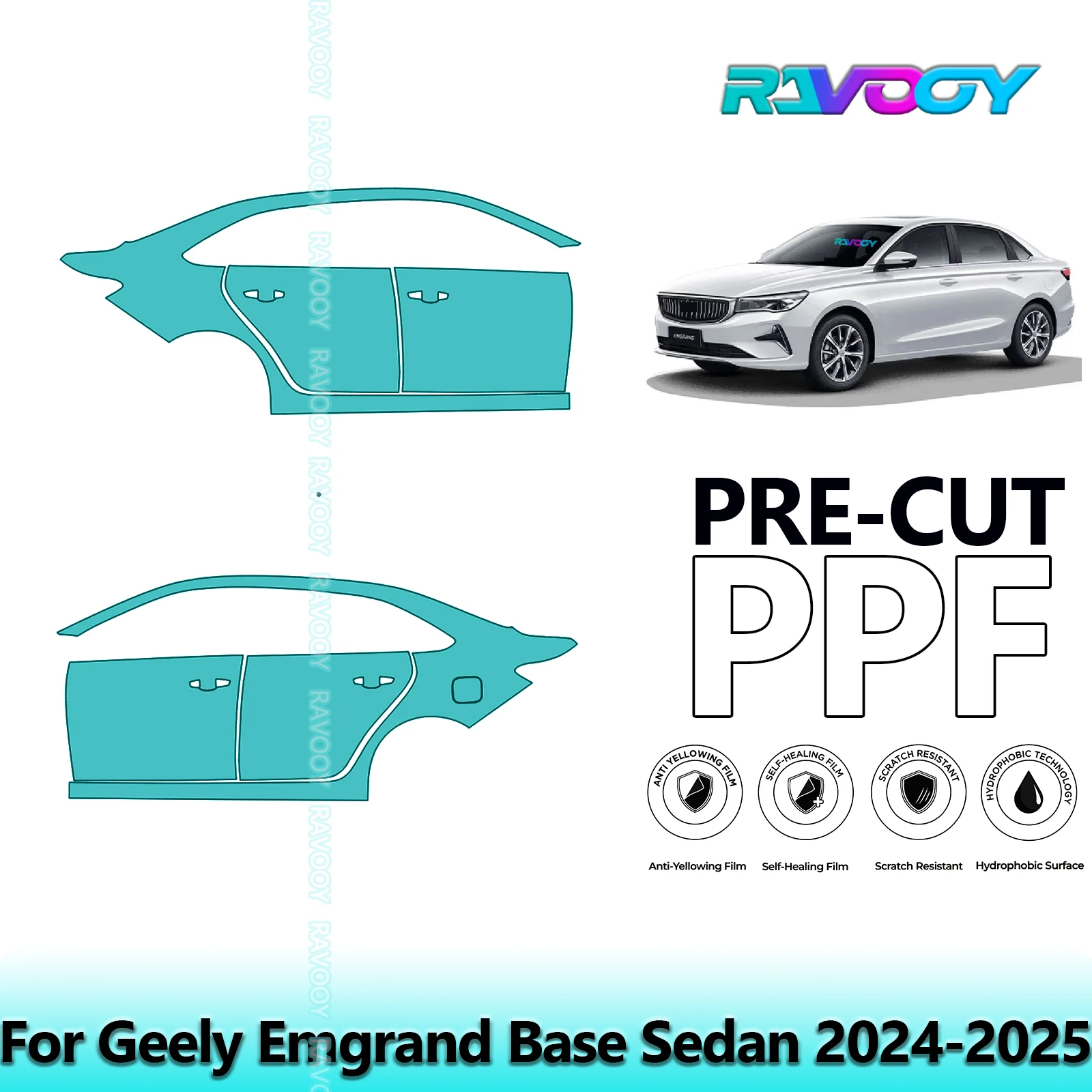 

For Geely Emgrand Base Sedan 2024-2025 8.5mil Clear Matte Pre-Cut PPF Door & A/B Pillar Kit TPU Paint Protection Film Set