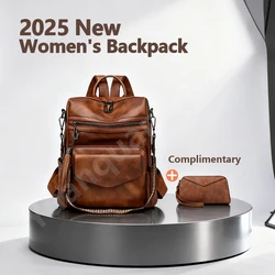 Women's Pu Leather Waterproof Anti-theft Fashion Retro Tassel Large Travel College Designer Backpack Wallet Shoulder Bag Large