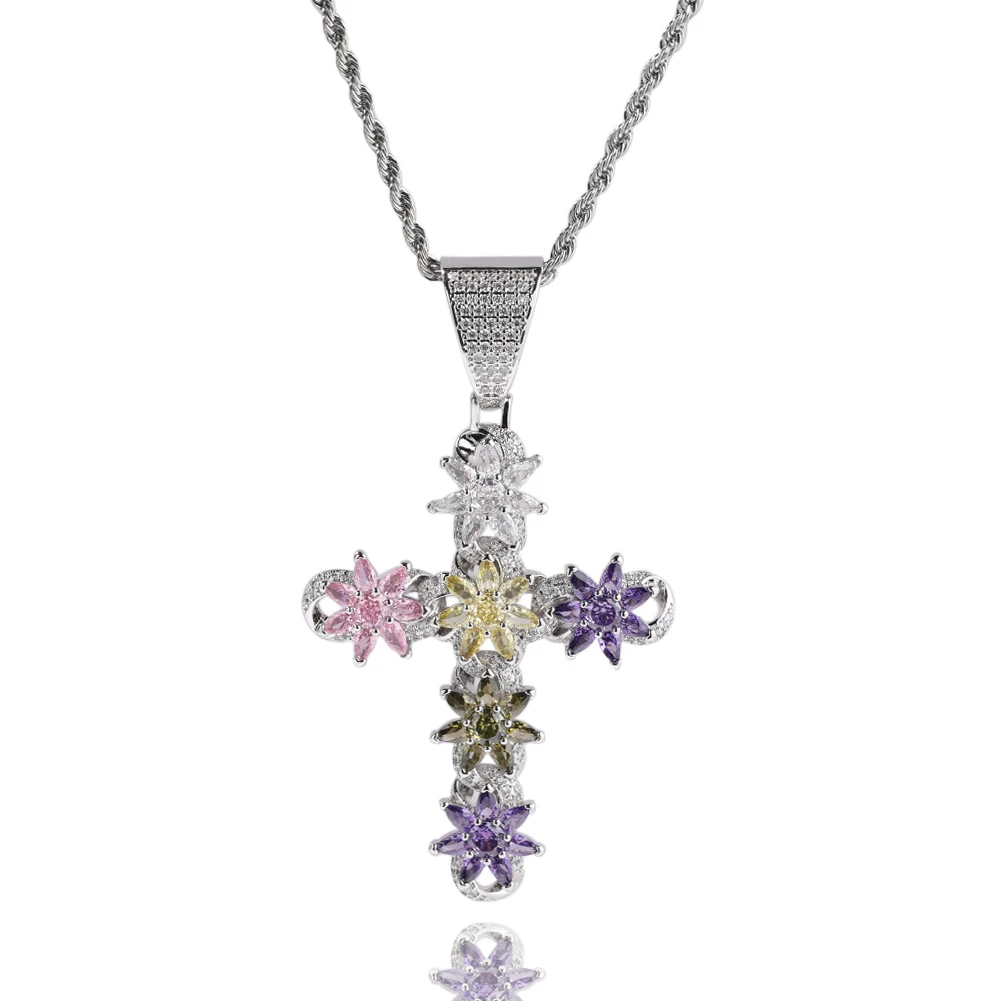 UWIN الزهور الملونة الصليب قلادة قلادة للنساء مثلج خارج الشق الإعداد AAAAA مكعب زركونيا الصليب سحر مجوهرات الأزياء