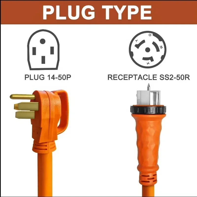 50A Generator Extension Cord NEMA 14-50P To SS2-50R Twist Lock Connector STW 6/3+8/1 AWG For 50A Power Inlet Box RV Camper