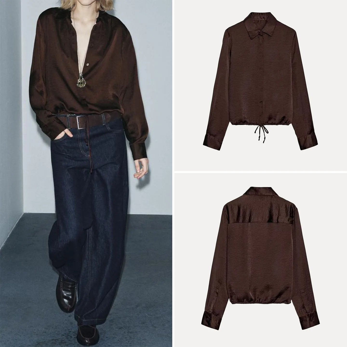 

Женская модная блузка с длинным рукавом из качественного материала, осенняя коллекция 2025 года, новая универсальная модель для молодых девушек