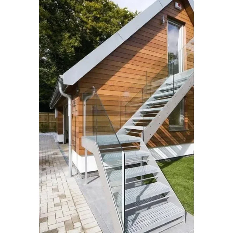 custom.Stair Safety Design Glass/Railing I Shape Outdoor Straight Staircase Steel Step
