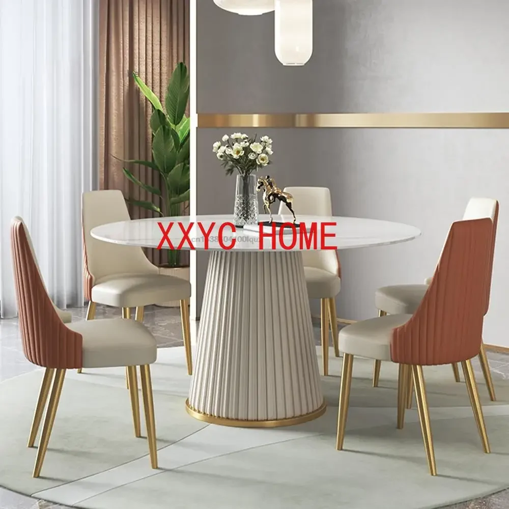 Luxury High-End Rock Slab Round Kitchen Household Marble Dining Table And Chair Combination