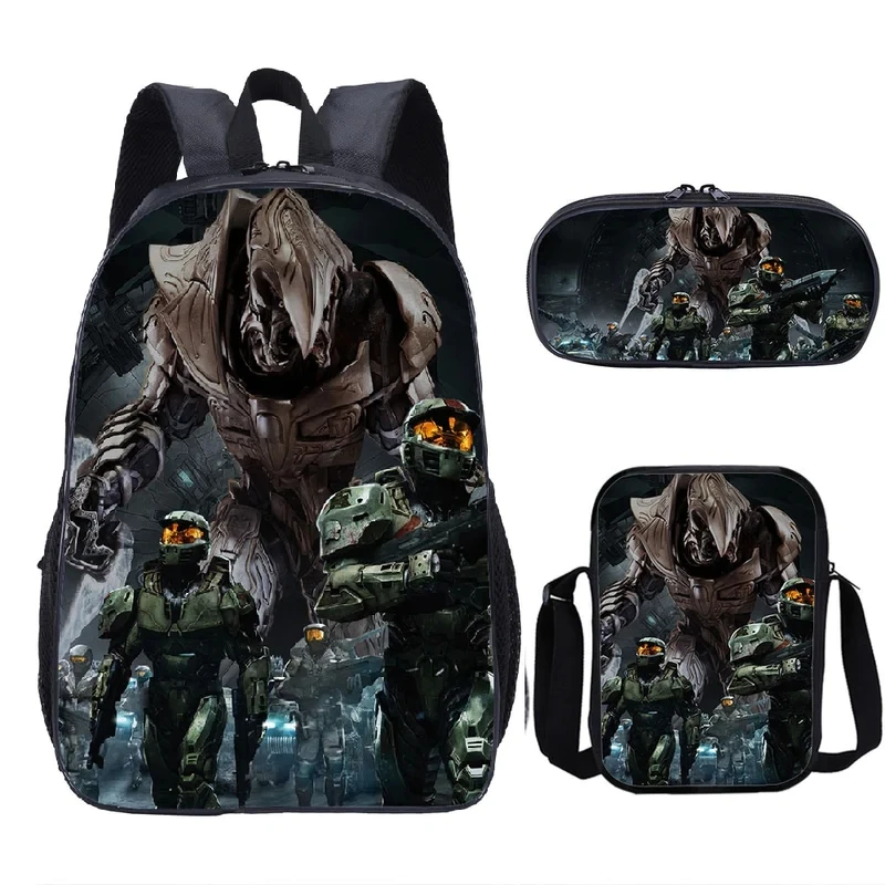 Game Halo Schoolbag Travel Backpack Shoulder Bag Pencil Case set for Kids Students