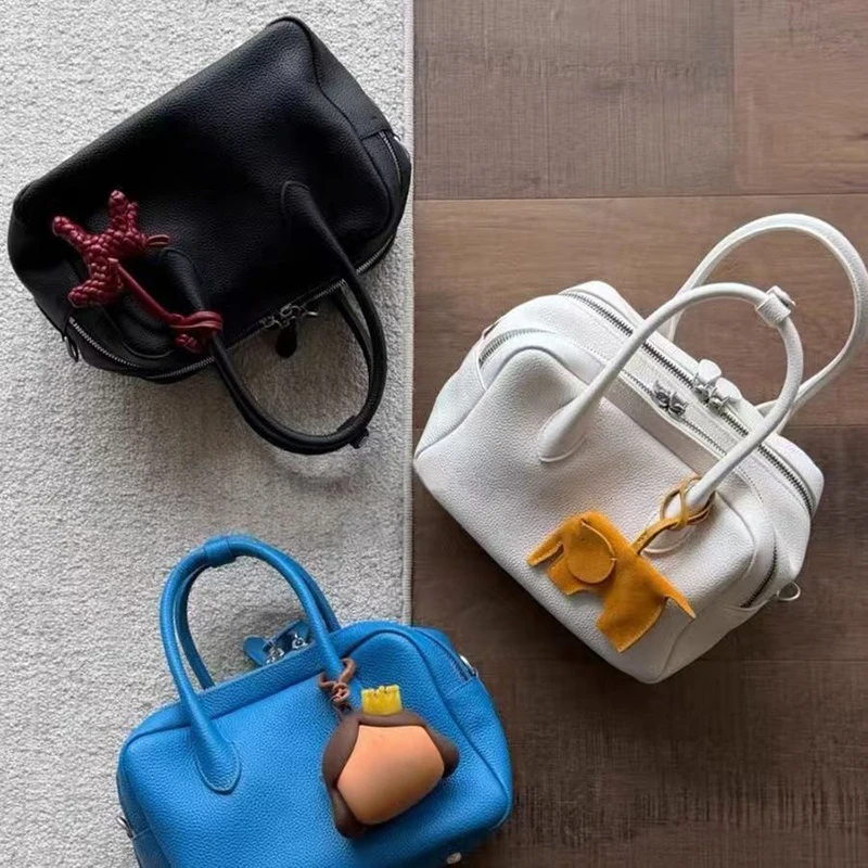 

Роскошная сумка-бостон с текстурой личи, повседневная, простая, вместительная, в форме подушки, через плечо, французская элегантная однотонная сумка, новинка