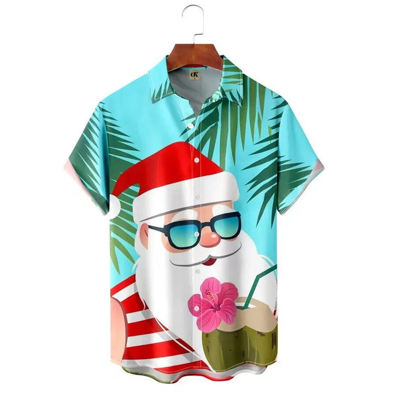 2024 Christmas casual shirt men's short sleeve shirt Shang Hawaiian Party Summer street style beachwear tops clothing