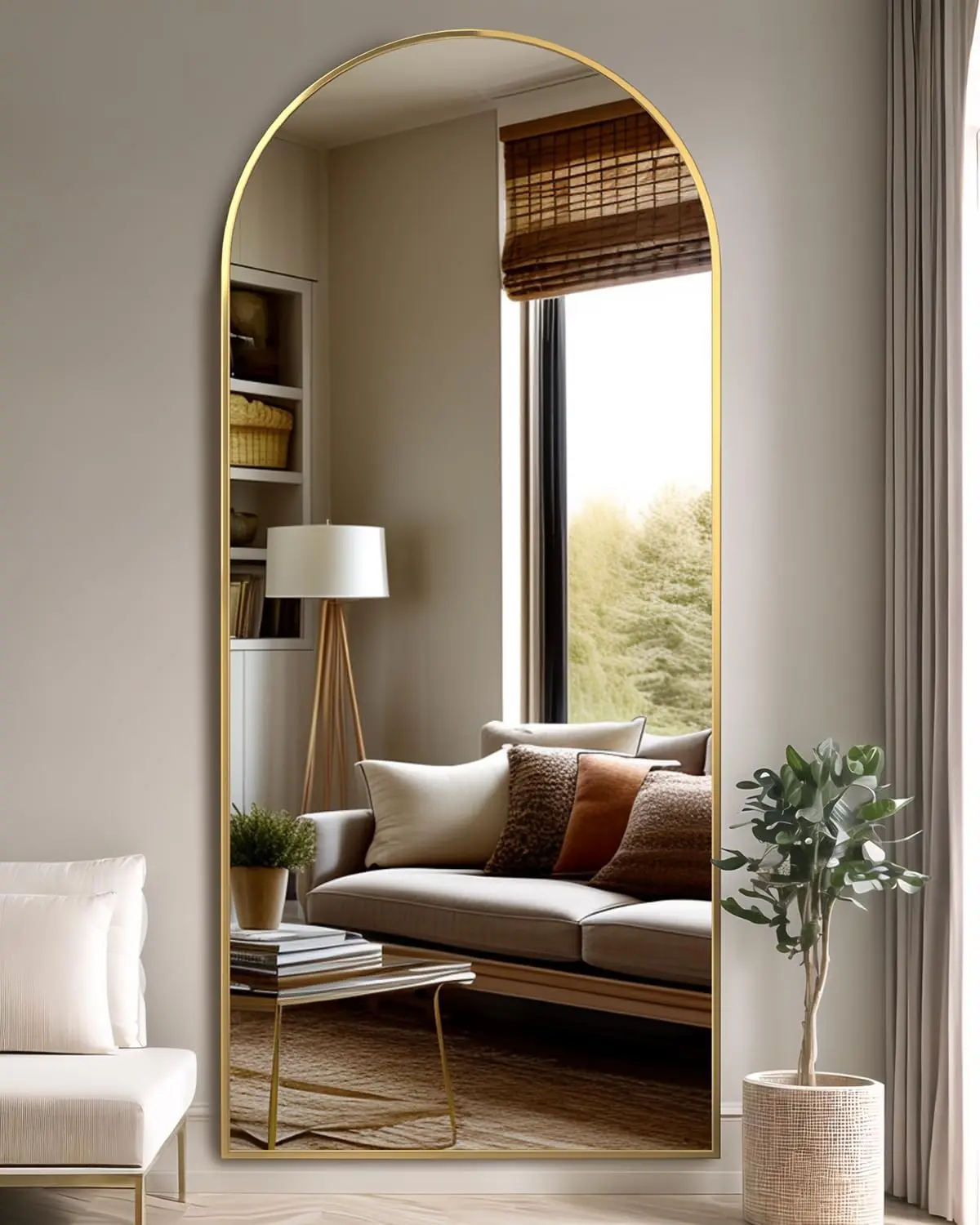 Vrijstaande gebogen full body spiegel, 64x21 vloerspiegel met standaard voor slaapkamer, ideaal voor hangende montage en woondecoratie