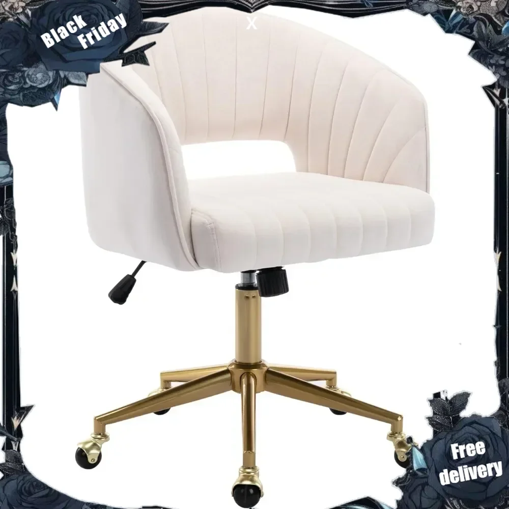 

Home Office Chair Swivel Velvet Desk Chair Accent Armchair Upholstered Modern Tufted Chairs with Gold Base