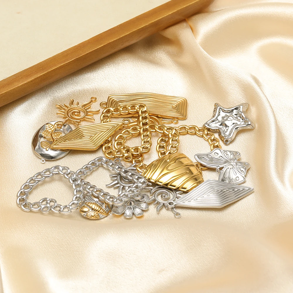 5Pcs Stainles Steel Butterfly Star Hollw Flower Charms for DIY Women Sweater Chain Necklace Findings Bracelet Jewelry Making - Image 5