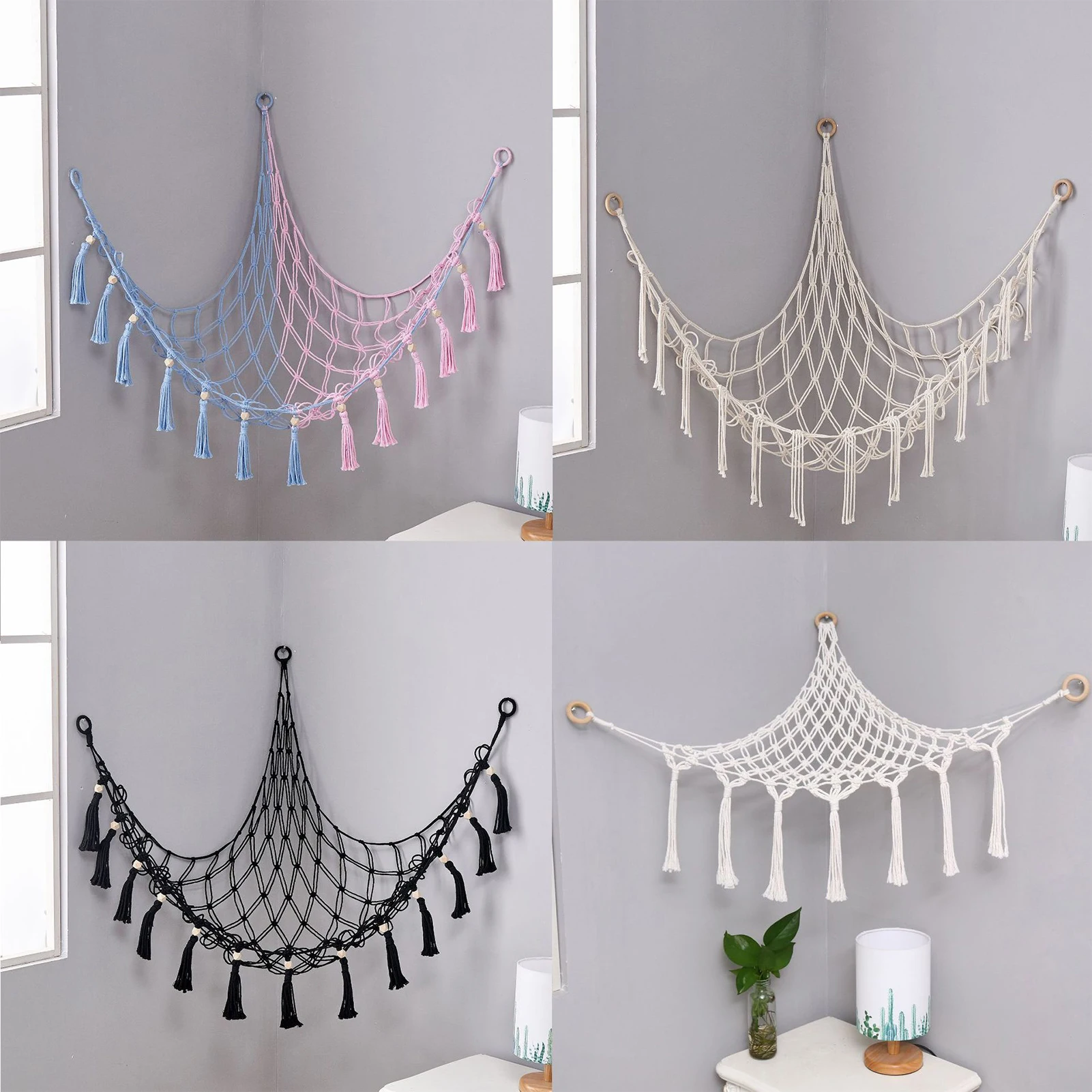 Stuffed Dolls Storage Mesh Net Wall Mount Macrame Hammock Net Boho Home Decorations Children Room Toys Heavy Duty Organizer