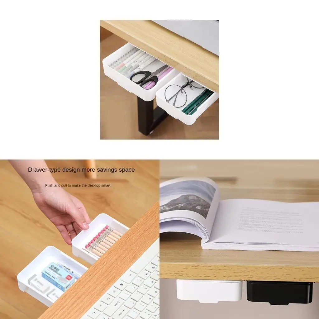 62KD Practical Stationary Container Under Desk Drawer Invisible Storage Box Strong Adhesive Table Shelf
