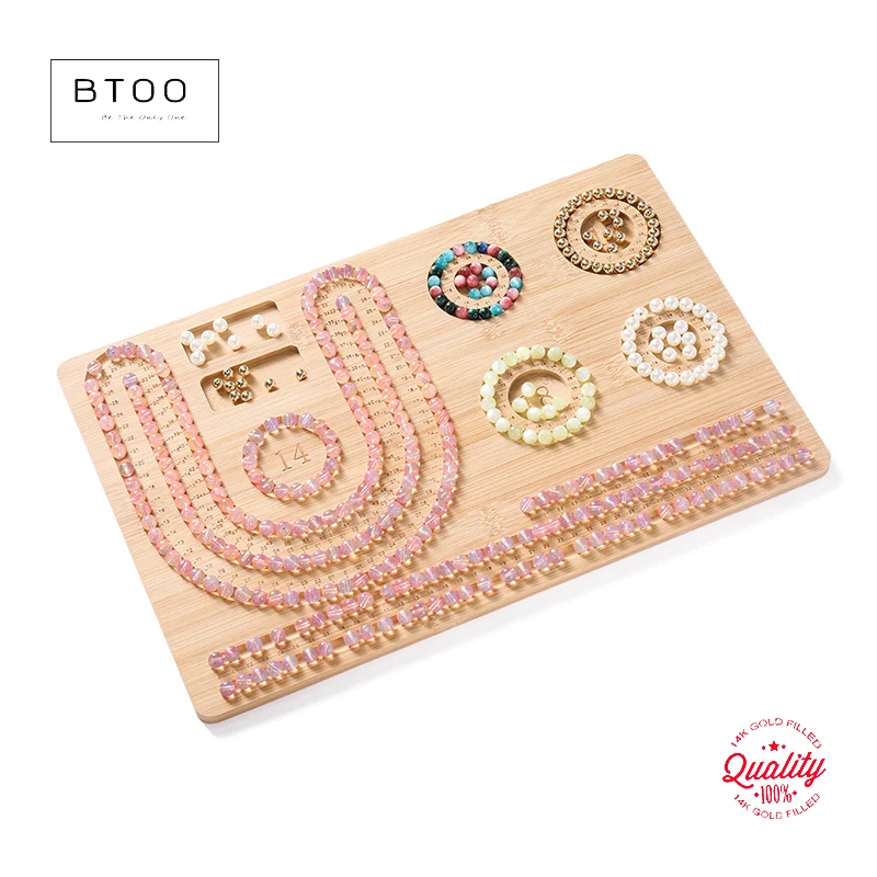 Wooden Beading Board, Bead Tray for Jewelry Making, Jewelry Measuring Board for Bracelets and Necklaces Making DIY