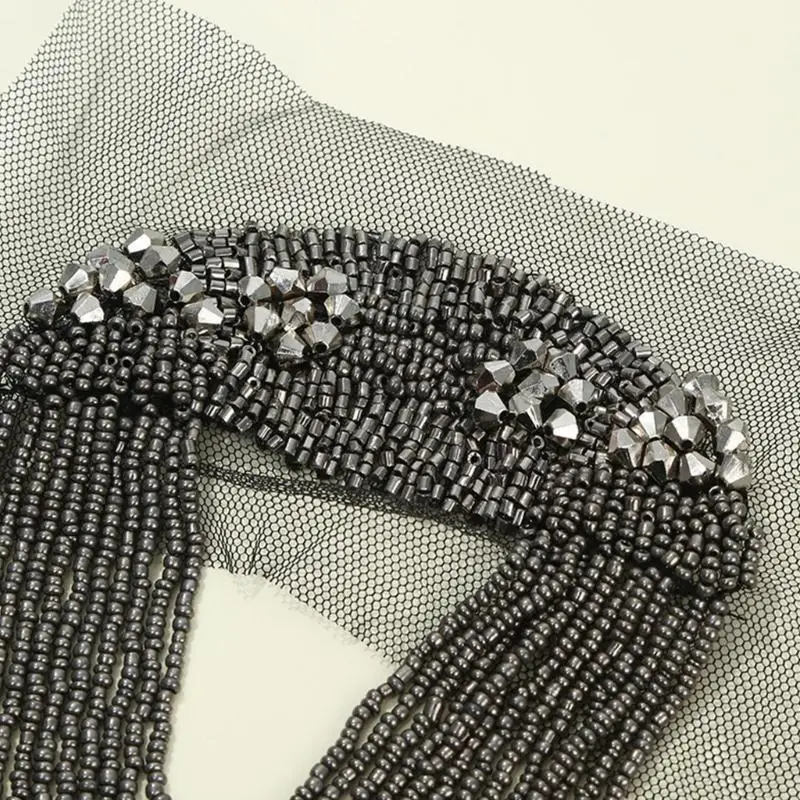 

652F Eye Catching Bead Tassels Epaulets Stage Show Suit Shoulder Epaulettes Applique for Uniform and Jackets Women Men Unisex