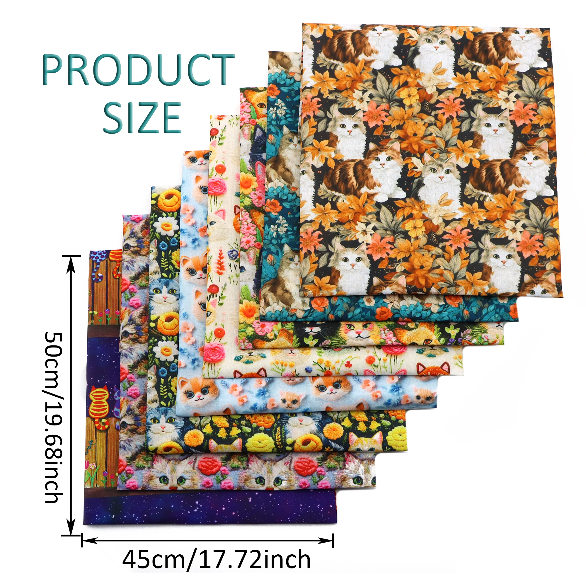 50*45cm Patchwork Cat Printed Polyester Cotton Fabric for Tissue Sewing Quilting Fabrics Needlework Material DIY