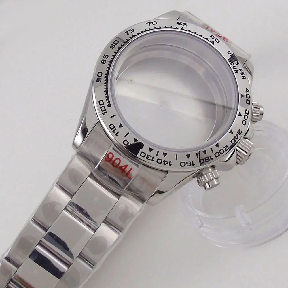 39 مللي متر VK63 حافظة كوارتز كرونوغراف متعددة الوظائف الياقوت كريستال سوار الفولاذ المقاوم للصدأ الفضة الأسود الحافة الرجال ساعة أجزاء