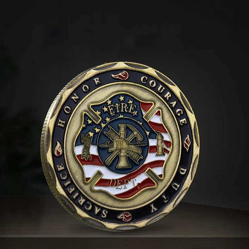 مجموعة عملات تذكارية لحارس الإطفاء ، سان فلوريان الأمريكية ، مطلي بالبرونز ، ذهب ، مجموعة