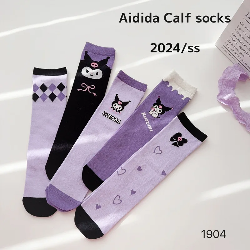 1/3/5pcs Kuromi Children's Stacked Socks Spring and Summer Cartoon Girls Stockings for 3-8years Breathable and Sweat-Absorbent