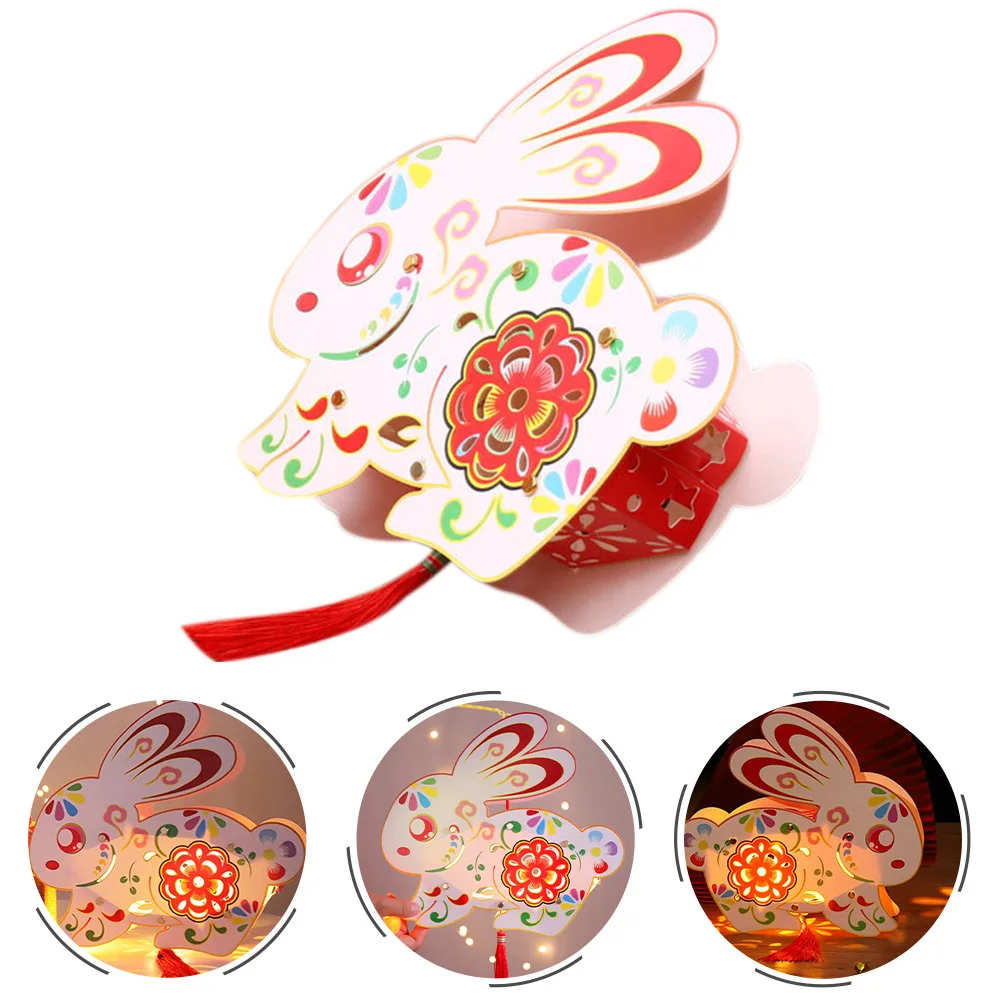 2Pcs DIY Festive Lantern Rabbit Shaped for New Year Decoration Handcraft Material for Kids and Adults Bunny Lantern