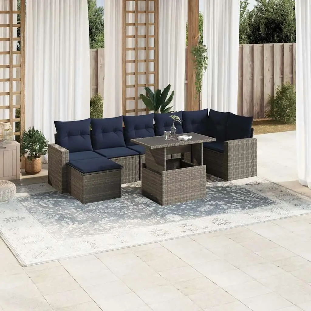 

8 Piece Grey Poly Rattan Patio Sofa Set with Soft Cushions Outdoor Furniture for Garden Balcony Deck and Yard