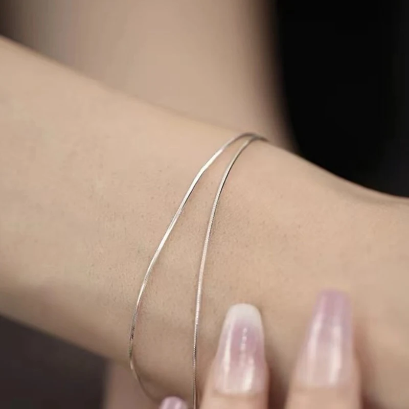 Real 925 Sterling Silver Thin Snake Bone Chain Bracelet For Women Classic Fine Jewelry Minimalist Accessories view 3
