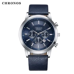 CHRONOS Mens Watches Male Sport Business Quartz Wristwatch  Dress Leather Clock Causal Military Timepiece Relogio Masculino