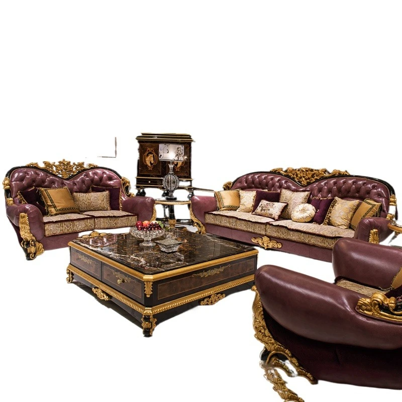 

Leather sofa combination living room luxury villa large apartment luxury full set of whole house furniture