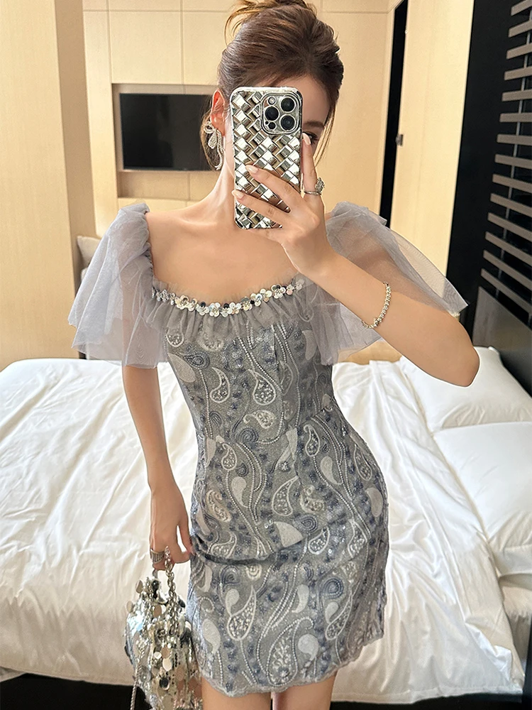 Vestido de noche de lentejuelas brillantes Retro, ropa elegante para mujer, vestidos cortos ajustados sexis con hombros descubiertos, Vestido de fiesta de graduación y cumpleaños, nuevo