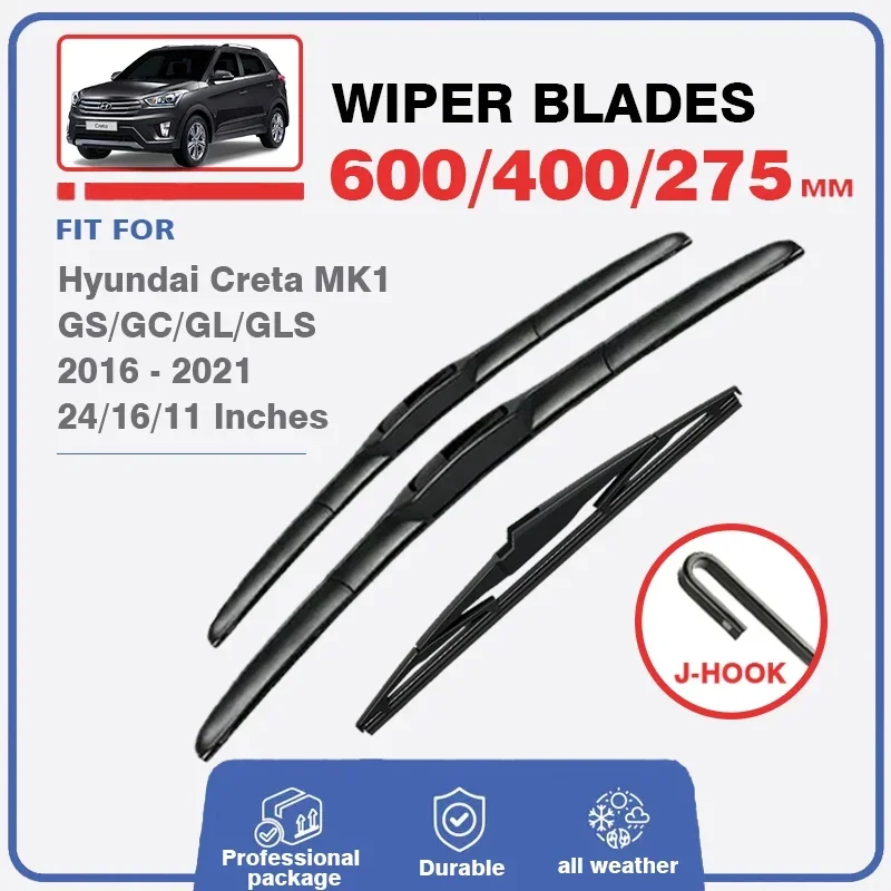 Zestaw ostrzy wycieraczek do Hyundai Creta IX25 MK1 2016 - 2021 GS GC GL GLS szyba przednia szyby przedniej szyby 24 "+ 16" + 11"