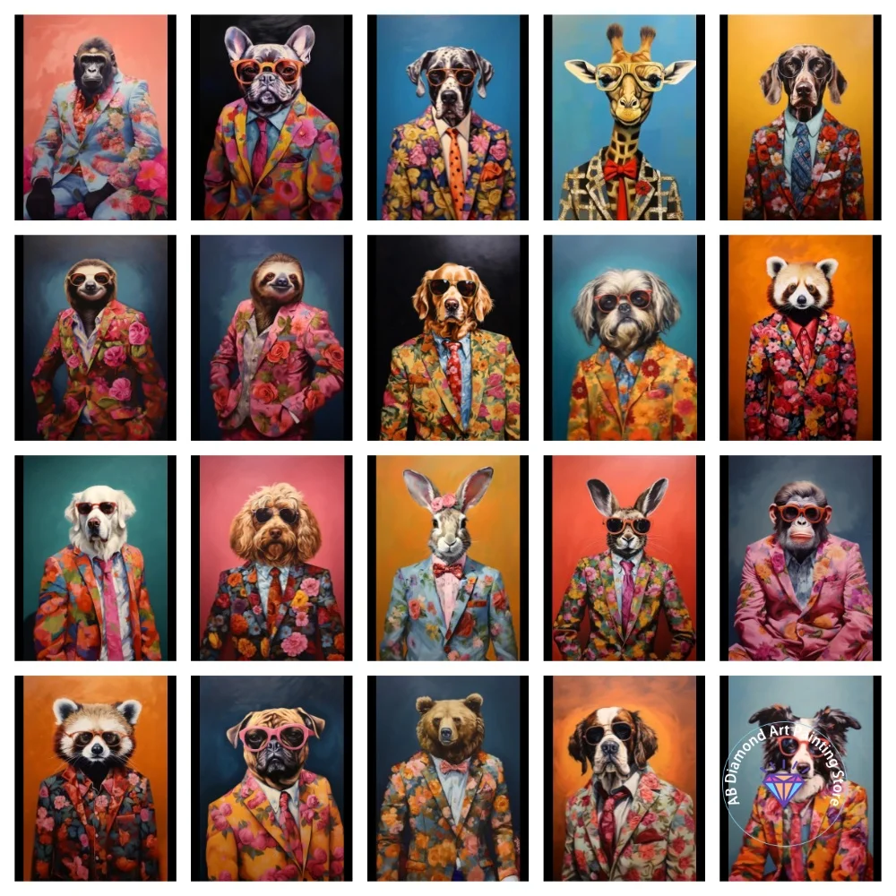 

Rabbit Giraffe Bulldog Gorilla Red Panda AB Diamond Painting Kit Square Round Diamond 5D DIY Mosaic Handmade Art Gift Home Decor