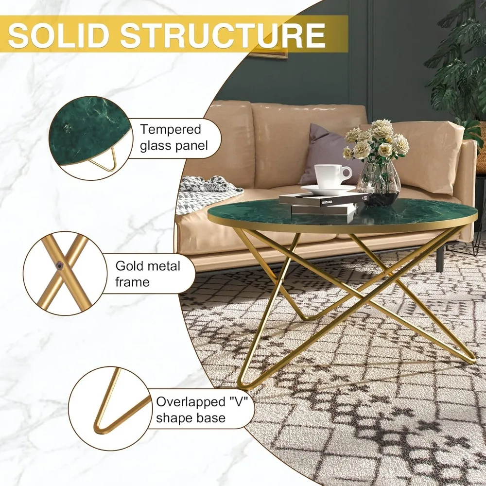 Meja Kopi Tinggi-Rendah Bergaya Marmer Hijau