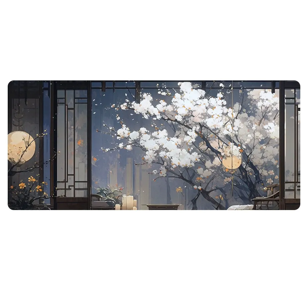 Chinese Moonlight Night Plum Blossom National Style Mouse Pad, Ancient Style Zen Large Non-slip Office Game Pad Mouse Pad