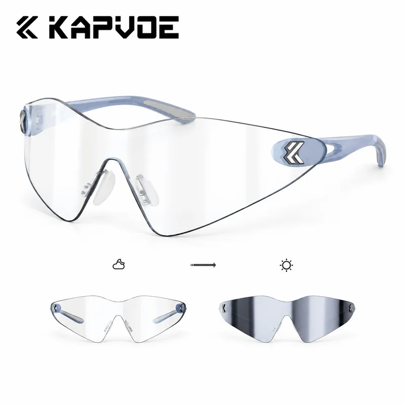 KAPVOE Cycling Sunglasses Photochromic Lens Options Lightweight Wide View Sports Glasses for Road Cycling Marathon Running