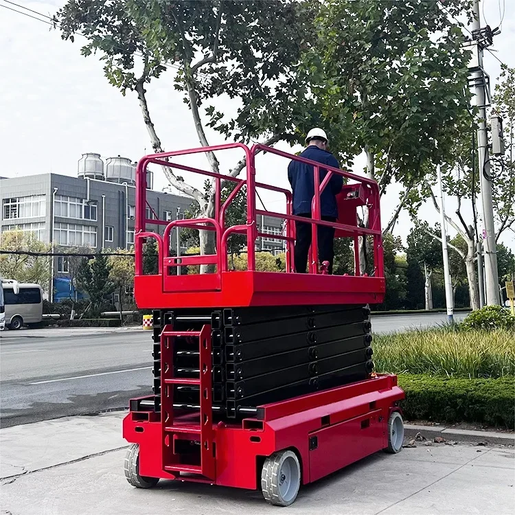 Elevador de horquilla de cizalla sobre orugas, plataforma de elevación autohidráulica completa, plataformas de trabajo de tijera de trabajo a gran altitud para coche