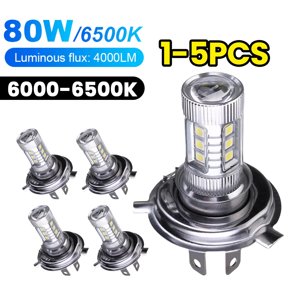 4000LM 80W 12V H4 Super White LED Headlight Bulb 6000-6500K High Low Beam Driving Running Lamp Waterproof Car Fog Light