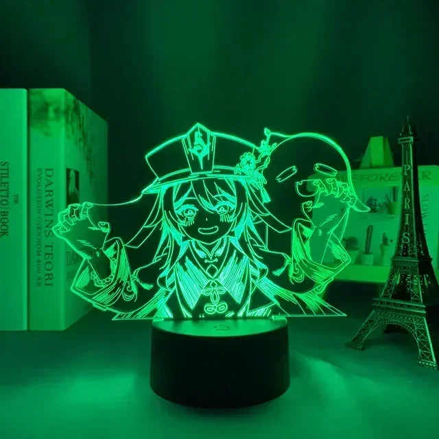 Action Figure Anime Game Genshin Impact Keqing Amber Klee 3D Model LED Night Light RGB Color Change Table Lamp Children Gifts