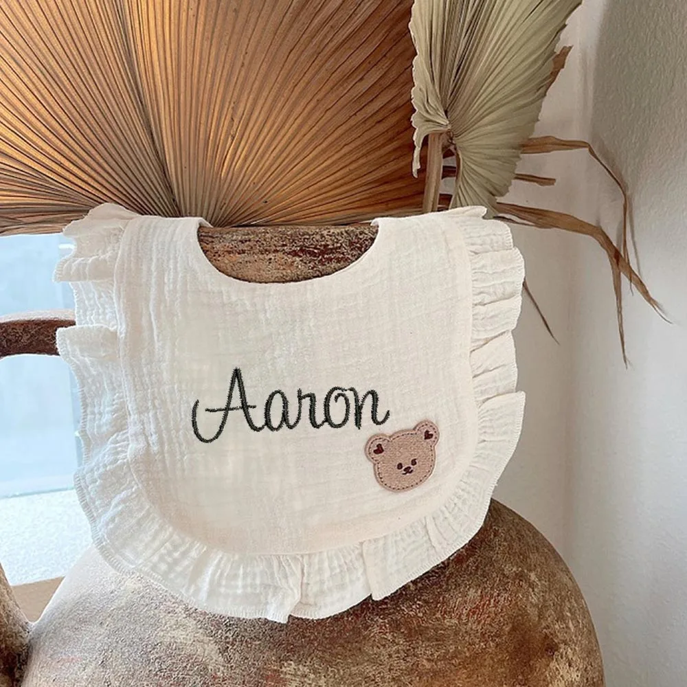 Customized Ins, Korean Dots, Baby And toddler Summer Pure Cotton Tulle Bibs, Saliva Wipes, Embroidered Baby U-shaped spit Bibs