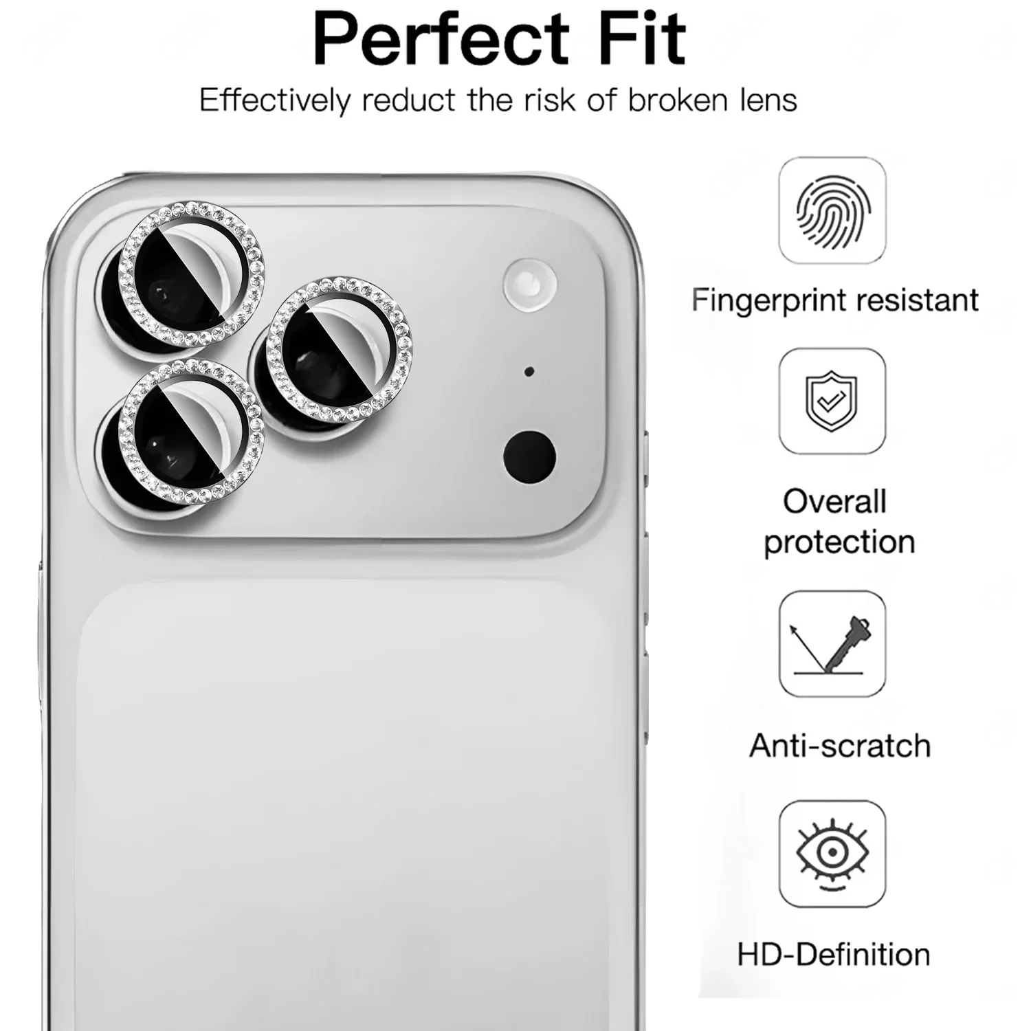 1-3Sets Bling Camera Lens Protector for IPhone 17 Air Pro ProMax Aluminum Alloy Tempered Glass Diamond Lens Cover for IPhone17