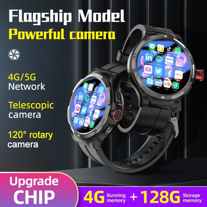 V10 Smart Watch Rotated Side Camera 4g sim Card with WIFI GPS Health Monitoring Android Video Call IP67 Waterpoof Watch for Men