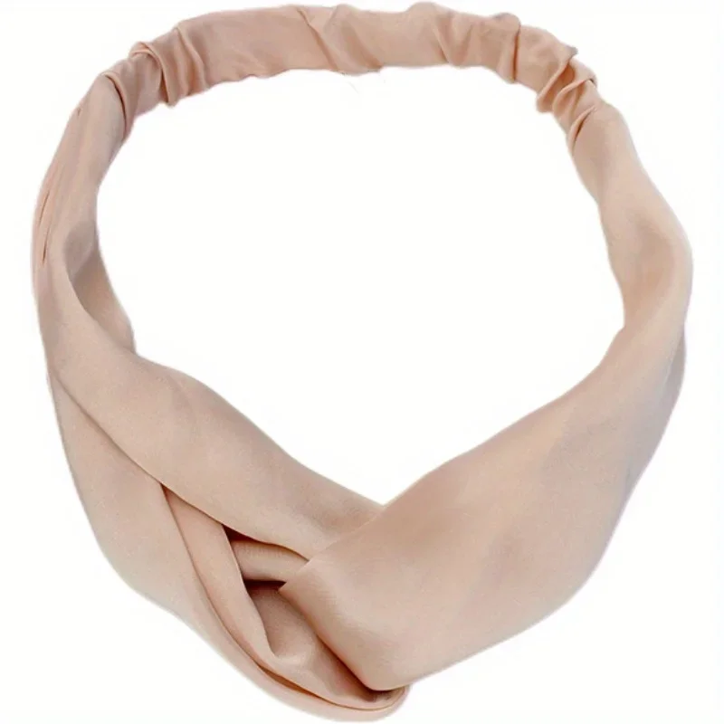 

Bandanas Fashion Women Faux Silk Solid Hairband Satin Hair Rope Simple Elastic Hair Band Retro Cross Headbands Hair Accessories