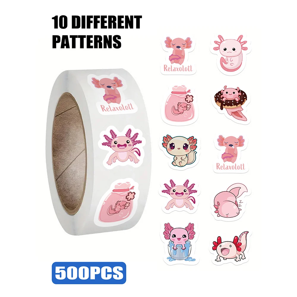 Rollo de pegatinas de Graffiti Axolotl para niños, calcomanía de dibujos animados de animales bonitos, juguete para niños, Maleta, álbum de