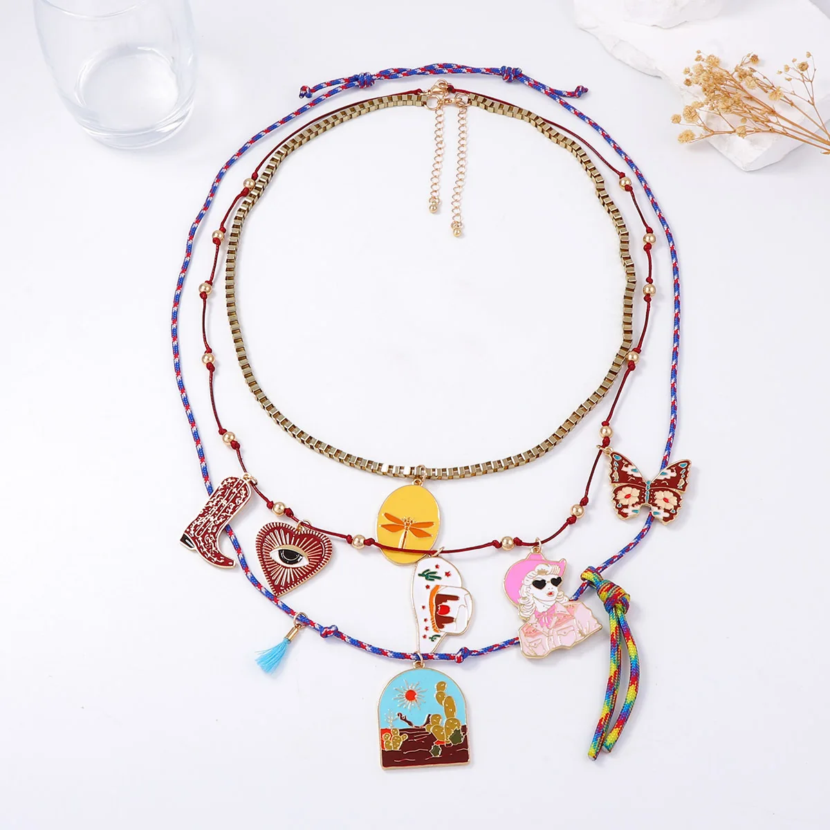 

3Pcs/set ZAA Creative Design Rope Chains Cartoon Character Butterfly Devil's Eye Medallion Pendant Necklaces for Women Jewelry