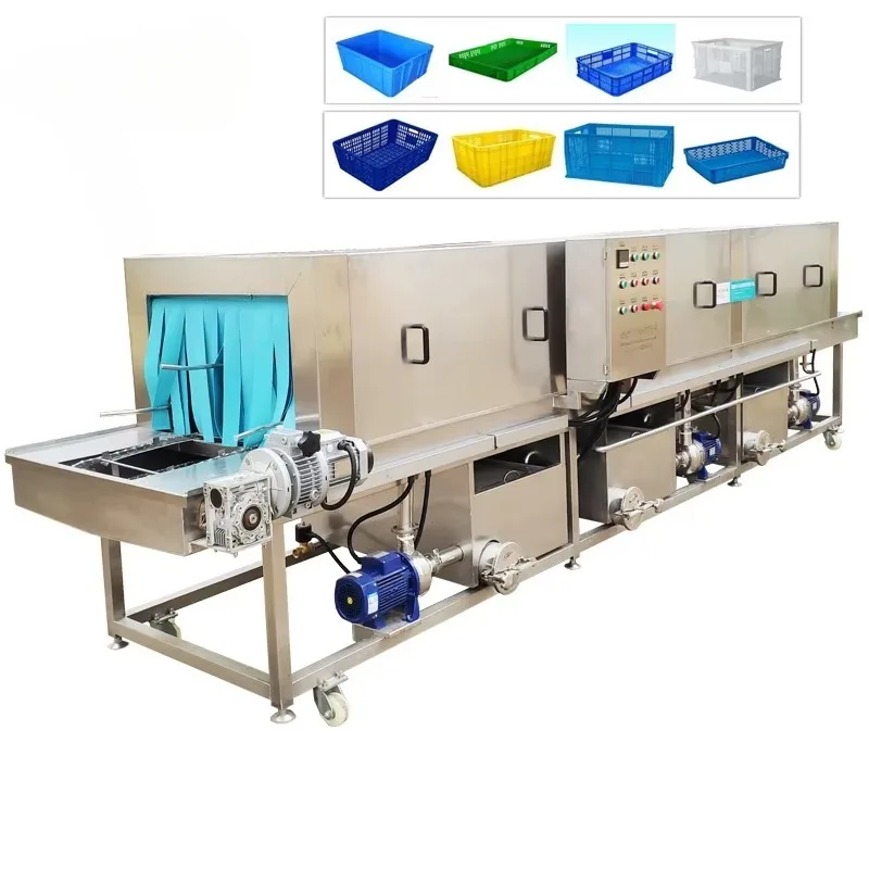 Custom Made Factory Use Tunnel Type Crate Washing Machine Stainless Steel High Efficiency Basket Cleaning Equipment