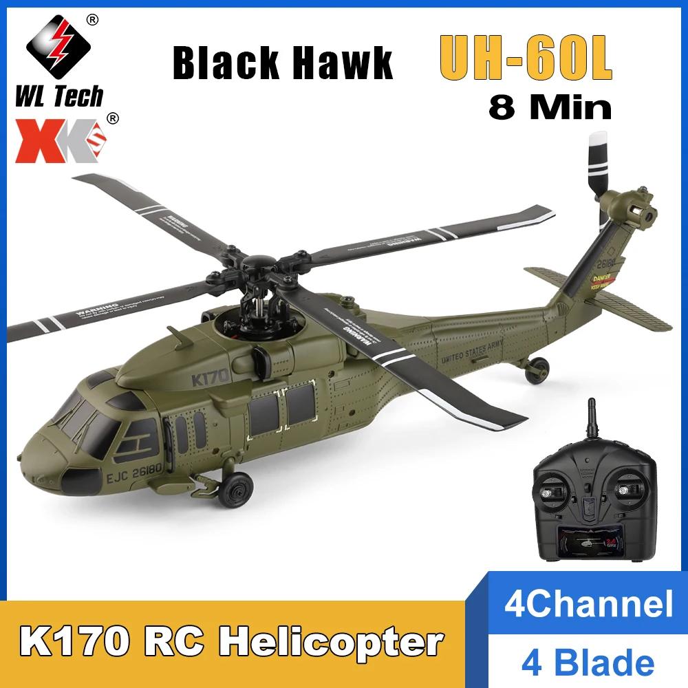 

Радиоуправляемый вертолет Wltoys K170 UH-60L Black Hawk, двойной бесщеточный 6-осевой гироскоп, 4 канала, 4 лопасти, модель самолета с дистанционным управлением, подарки