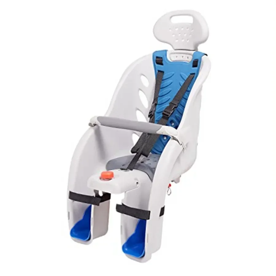 Asiento trasero para bicicleta para niños pequeños, marco de acero, negro, acolchado de lujo y arnés de seguridad ajustable con sistema de liberación rápida.