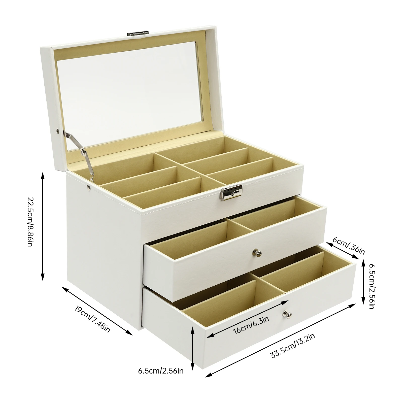 18-Slot Sunglasses Storage Box with Clear Lid, Lock & Key,  PU & Fluff Lining, Tabletop Glasses Organizer for Eyeglasses