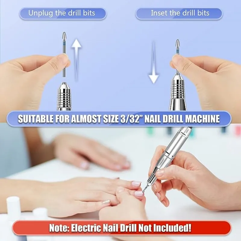 14 pcs Nail Drill Set 3/32 Inch Professional Diamond Nail Removal Drill Burr Electric Nail File Gel Exfoliation Tool Accessories